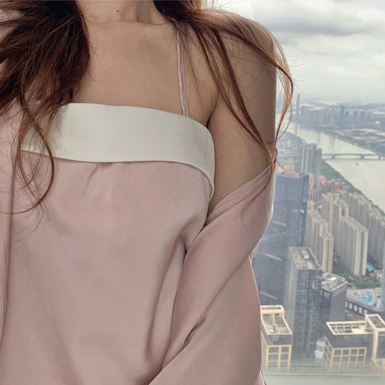 Đồ ngủ hai mảnh áo choàng hoặc đầm ngủ màu hồng gợi cảm thời trang mùa thu cho nữ