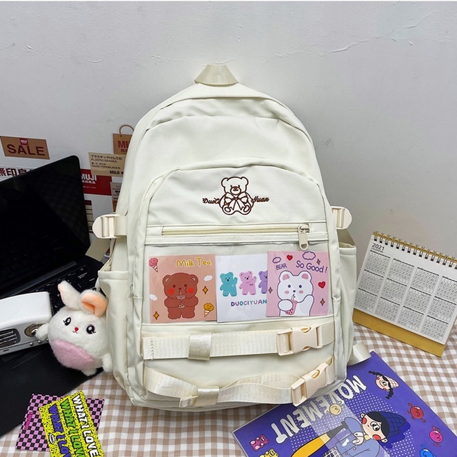 [TẶNG MÓC KHÓA] Balo Ulzzang Gấu Trơn 1 Màu Chống Thấm Nước, đi học, Màu sắc nổi bật, dễ thương (Hàng Taobao Có Sẵn)