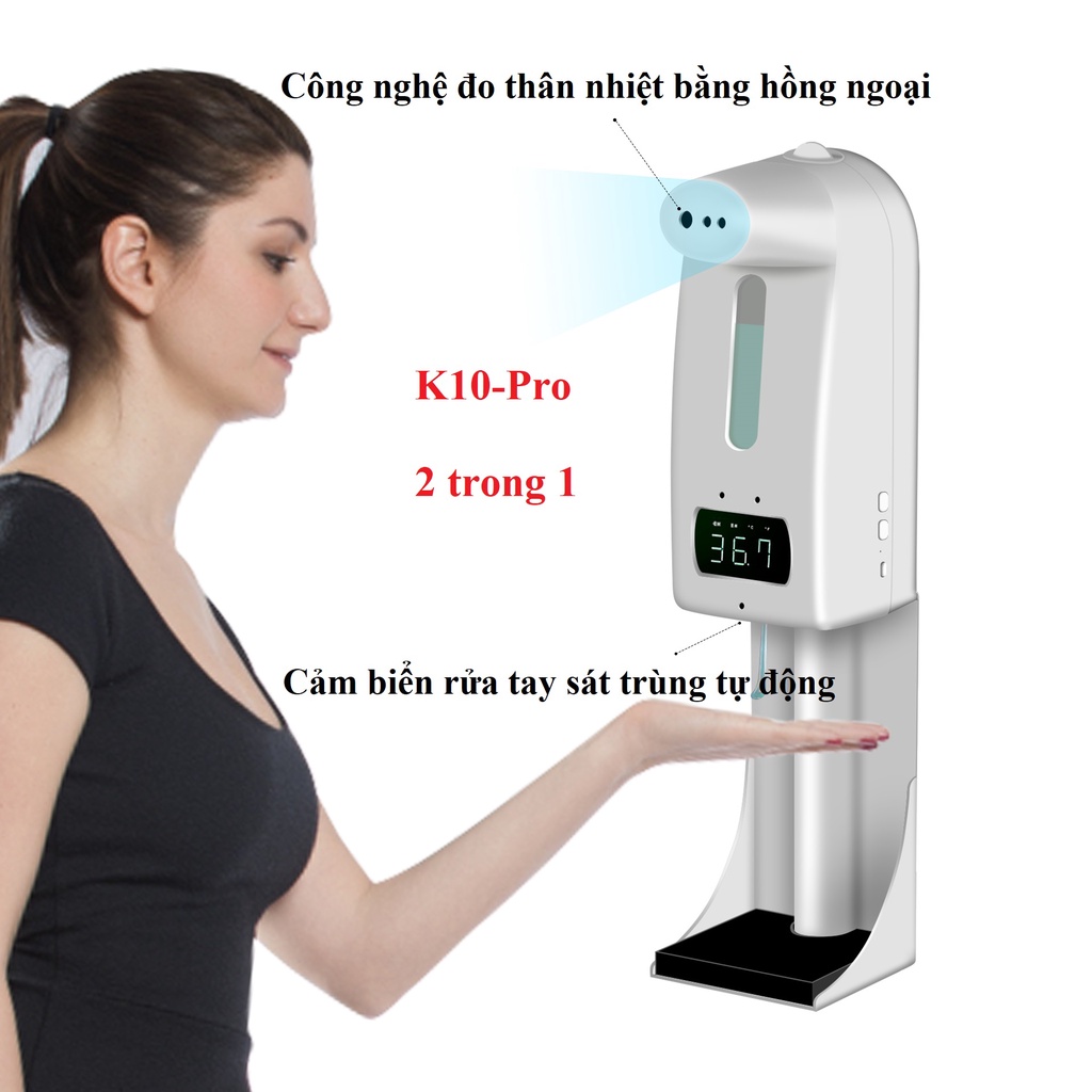 Bình đựng nước rửa tay đo nhiệt độ tự động K10 Pro
