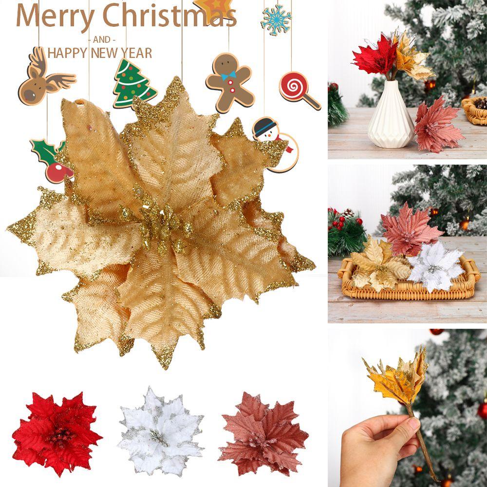 KUNHEV Hoa Mẫu Đơn Nhân Tạo Lấp Lánh 14CM Dành Cho Trang Trí Tiệc Cưới Hoặc Giáng Sinh