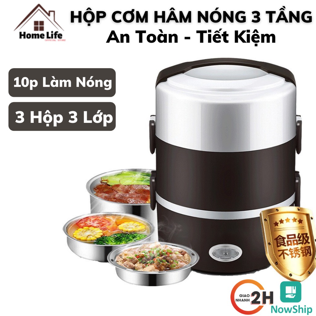 Hộp Cơm Hâm Nóng Cắm Điện 3 Tầng,  Giữ Nhiệt, Hâm Nóng Nhanh Thức Ăn, Lõi Inox Cao Cấp