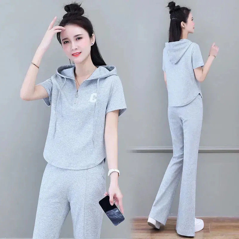 Set Đồ Thể Thao Có Áo Hoodie Tay Ngắn Thời Trang Mùa Hè Cho Nữ