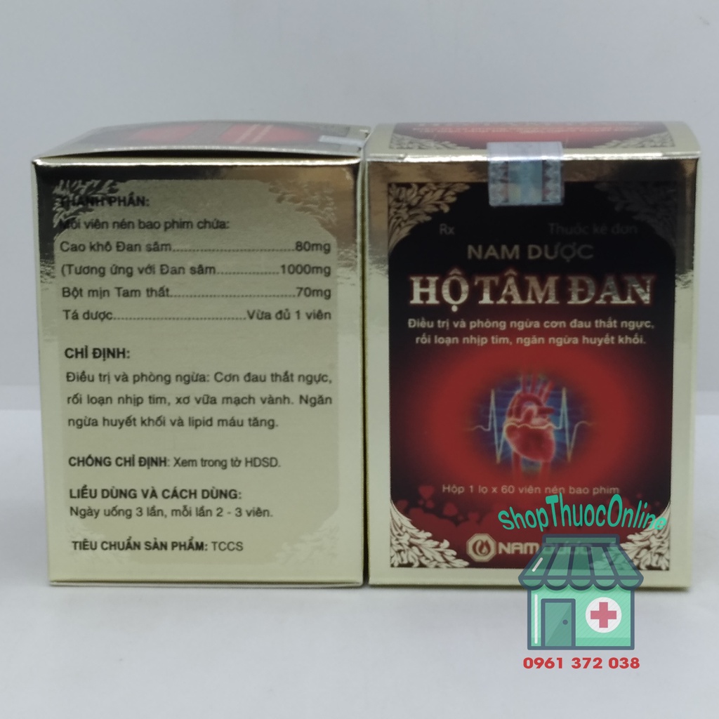 HỘ TÂM ĐAN lọ 60 viên phòng ngừa cơn đau thắt ngực, rối loạn nhịp tim