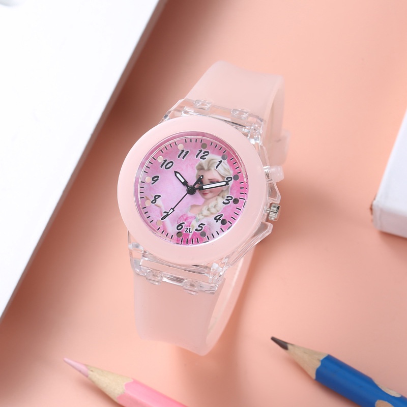 Đồng hồ Elsa cùng các nhân vật hoạt hình có Đèn led phát sáng cho bé trai bé gái, quà tặng siêu đáng yêu