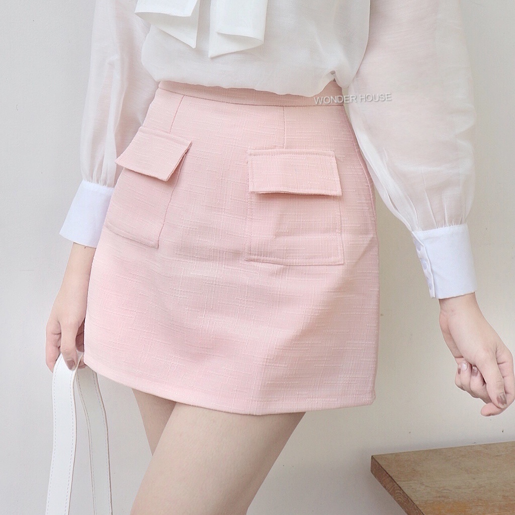 Váy quần WONDERHOUSE chữ A hai túi chất lenin dày dặn đứng form công sở, dạo phố - Two skirt