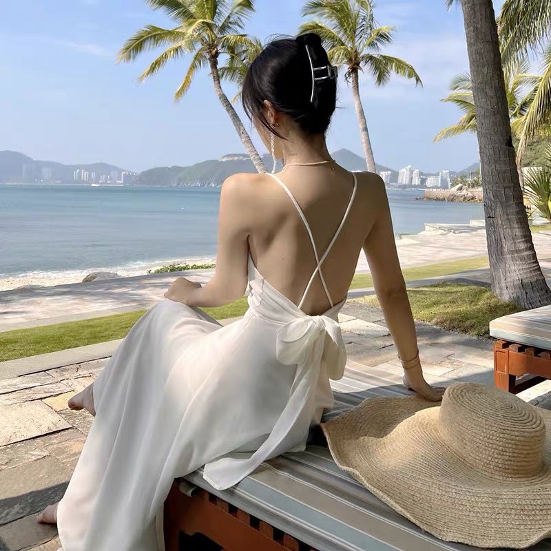 Đầm Cổ Chữ V Thiết Kế Mới Thời Trang Mùa Hè Theo Phong Cách Pháp Cho Nữ