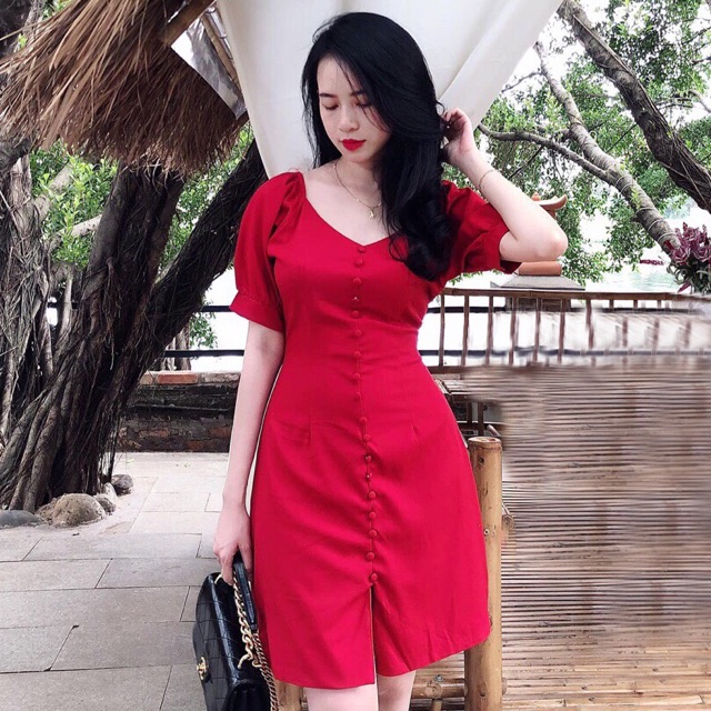Đầm suông nút bọc 2 màu (kèm hình thật) | BigBuy360 - bigbuy360.vn