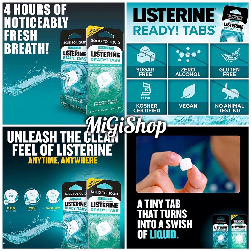 [Hàng Mỹ] Viên Ngậm Làm Sạch Và Thơm Miệng Listerine Ready Tabs (1 vỉ 8 viên)