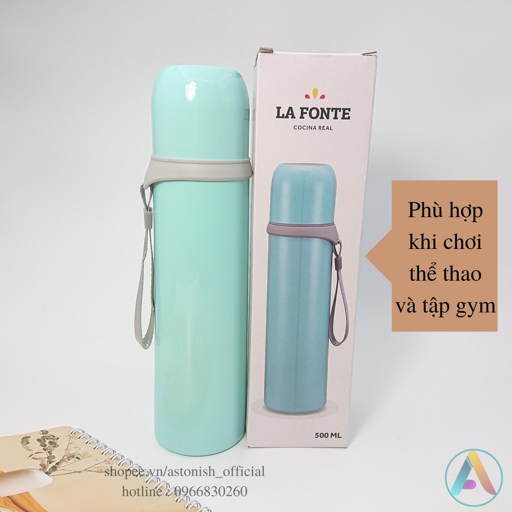 Bình Đựng Nước Giữ Nhiệt La Fonte 500ml, Bình Uống Nước Giữ Nhiệt Nóng Lạnh inox 304 không chứa BPA nên an toàn