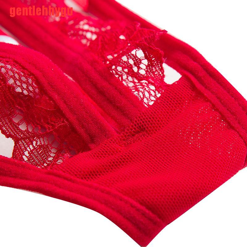[gentlehhygu]Women Briefs Crotchless Lingerie Panties G-string Transparent Lace Pearl Thong