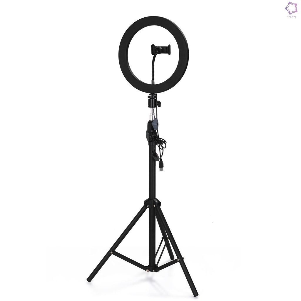 Aluminum Alloy Photography LED Selfie Ring Light Dimmable Photo Camera Phone Ring Lamp with 1.6M Stand Tripod for Makeup Video Live Studio Three Gear Dimming Modes 10 Levels of Brightness Adjustment