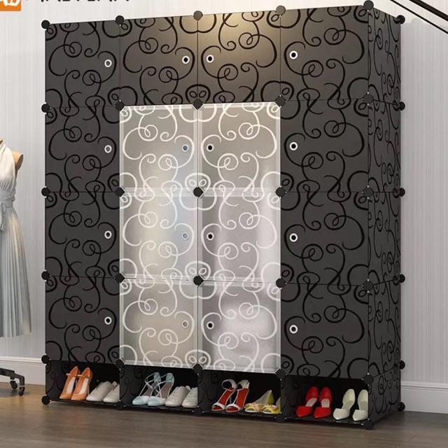 FREESHIP 99K TOÀN QUỐC_TỦ NHỰA LẮP GHÉP 16+4 GIÀY THÂN ĐEN CỬA ĐEN TRẮNG Y MẪU SÂU 47cm. Tặng kèm 2 treo đồ.