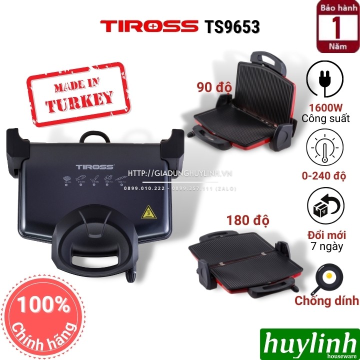 [Mã ELHAMS5 giảm 6% đơn 300K] Kẹp - vỉ nướng điện đa năng Tiross TS9653 - 1600W - Thổ Nhĩ Kỳ