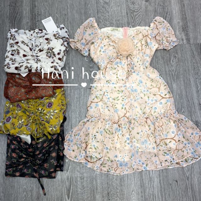 đầm hoa hai lớp nhún ngực