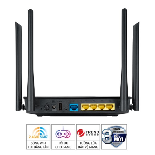 [Mã 66ELHASALE hoàn 7% xu đơn 500K] Bộ Phát Wifi Asus RT-AC1200 Băng Tần Kép AC1200 4 Ăng-ten 5dBi - Hàng Chính Hãng5.0