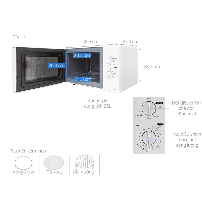 Lò vi sóng có nướng Panasonic NN-GM34JMYUE công suất 1000W dung tích 23L - Hàng chính hãng, bảo hành 12 tháng