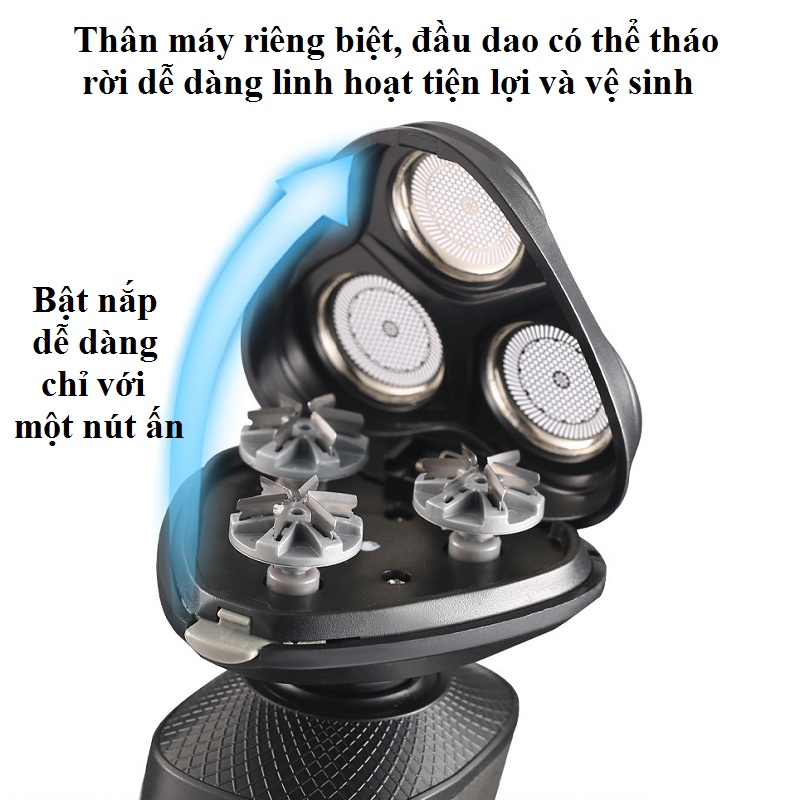 Máy cạo râu đa năng 4D 3in1 chính hãng Lingke có đèn led, 3 đầu tỉa lông mũi, tông đơ, cạo râu thay đổi dễ dàng