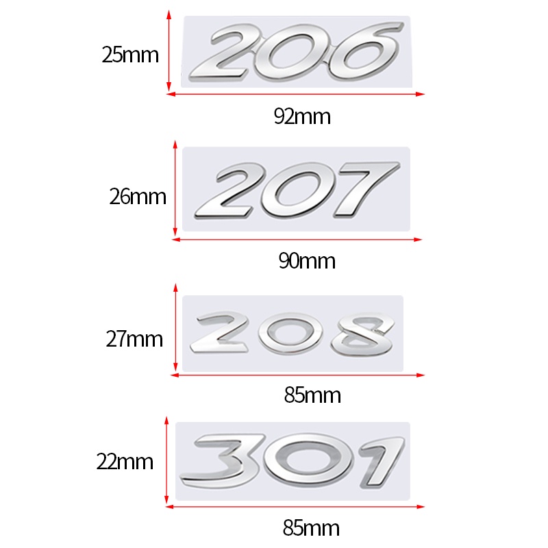 Miếng Dán Kim Loại Màu Bạc Trang Trí Xe Hơi Peugeot GT 206 207 208 301 307 308 408 508 2008 3008 4008 5008