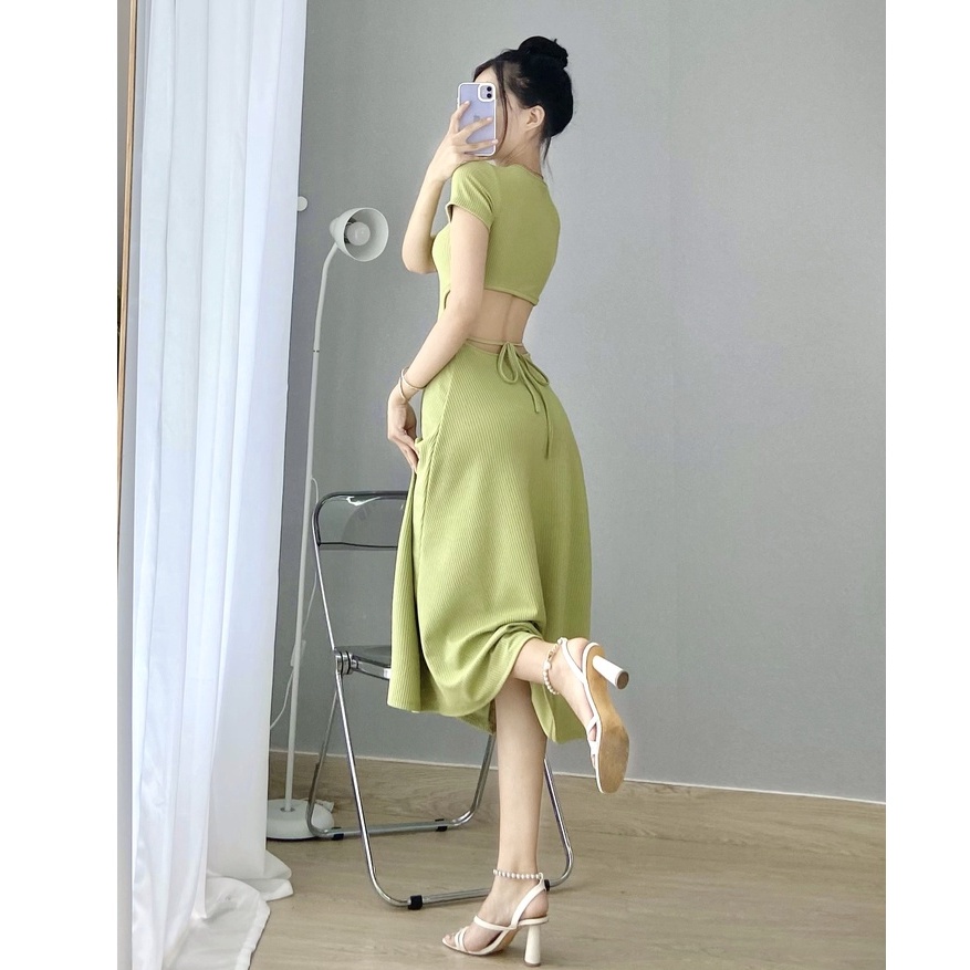 Đầm Xòe Dáng Dài Khoét Eo Hở Lưng - LA BOUTIQUE