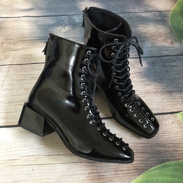 (SẴN XANH 35 , ĐEN 35 ) ORDER Bốt da bóng nữ buộc dây cổ cao sang chảnh | BigBuy360 - bigbuy360.vn