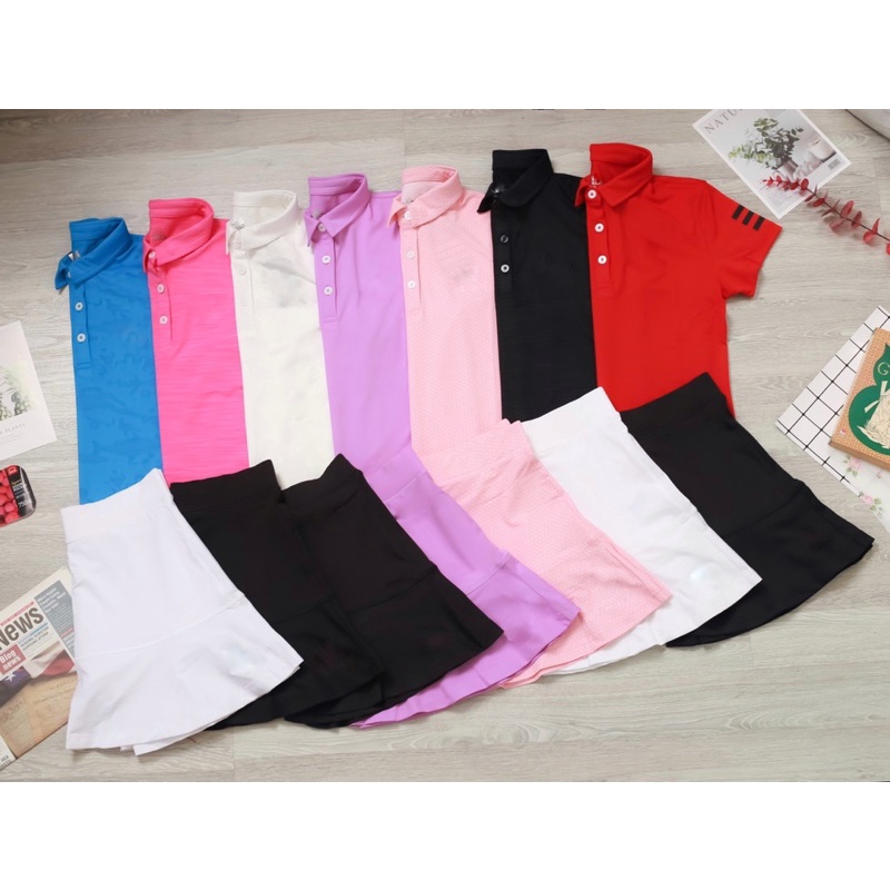 Bộ váy tennis áo polo tay ngắn chân váy chữ a cạp cao