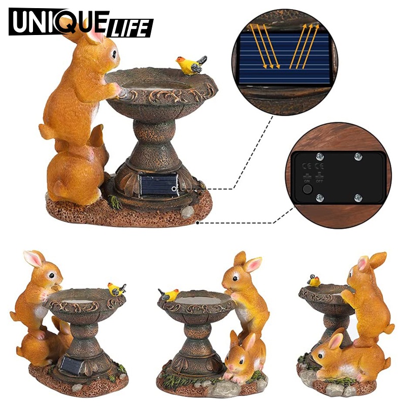 Tượng Thỏ Bằng Nhựa Resin Có Đèn LED Sử Dụng Năng Lượng Mặt Trời Trang Trí Nhà Cửa