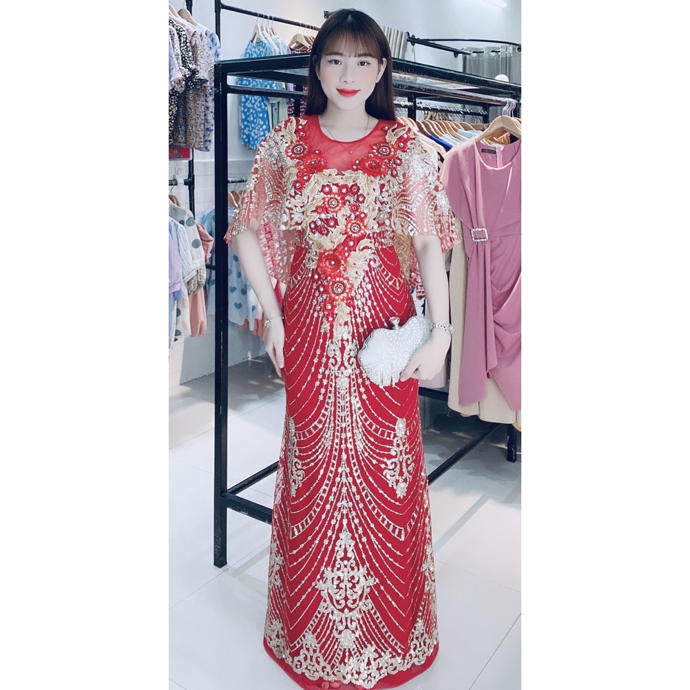 Đầm dạ hội thiết kế DORI thêu hoa kim sa lấp lánh cao cấp ĐẸP MÊ LY DX013