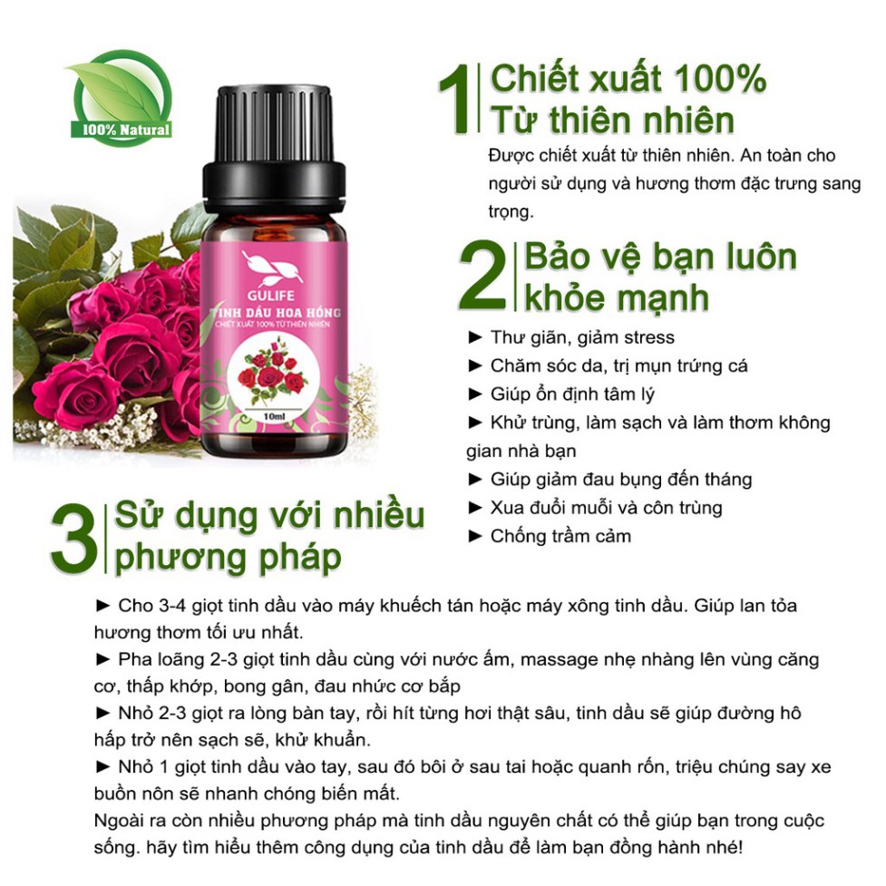 ✅ [Chính Hãng] Tinh dầu Hoa Hồng GULIFE Chiết Xuất Từ Thiên Nhiên - Thơm Phòng, Thư Giãn & Tăng Khoái Cảm