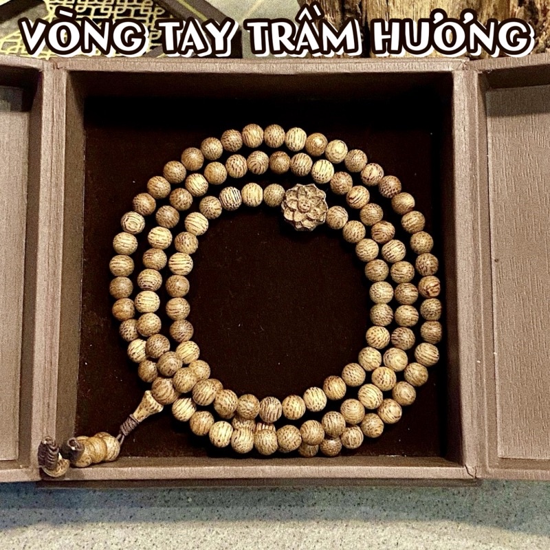 FULL BOX Vòng Tay Trầm Hương Mix Sen 108 Hạt Chuỗi Trầm Hương Cao Cấp Dây Chuyền Phật Tử