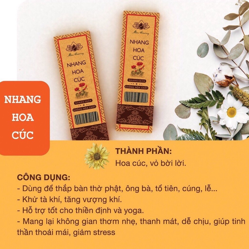 Nhang sạch Mộc Hương 30cm - 100% từ thiên nhiên Hương Trầm Sả Quế Khuynh Diệp Thảo Dược Từ Bi Trầm Hương Nhu