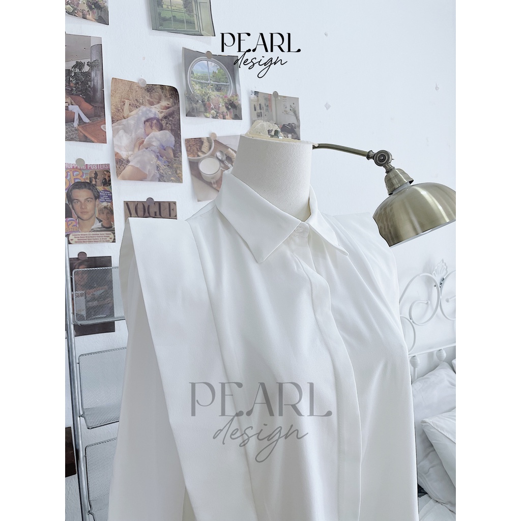 Áo sơ mi trắng công sở nữ cổ đức vai vạt thiết kế sang trọng dáng suông lịch sự Pearl Design 062203