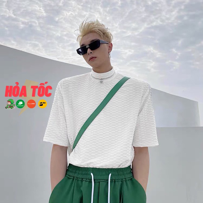 Áo thun tay lỡ cổ cao Squares Pattern Royalty