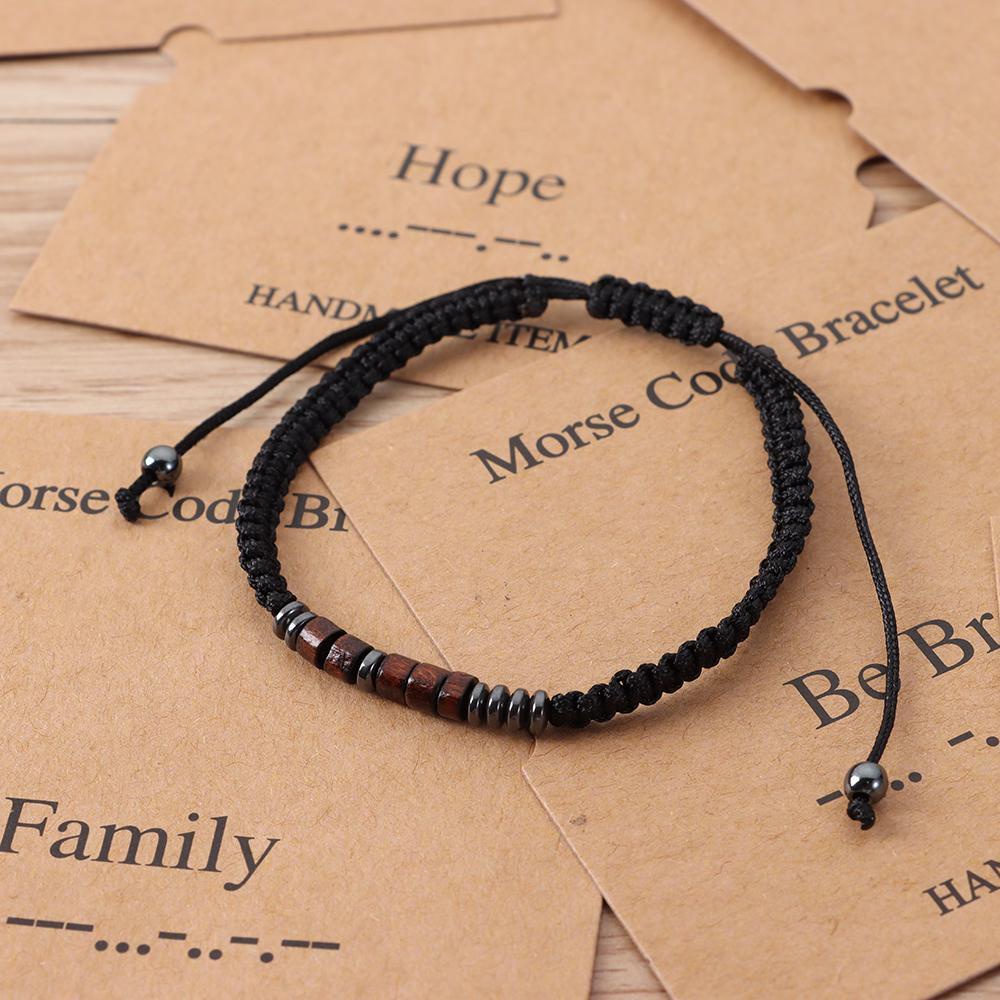 Vòng Tay Chuỗi Hạt Gỗ Khắc Chữ Morse Thời Trang Cho Nam Và Nữ