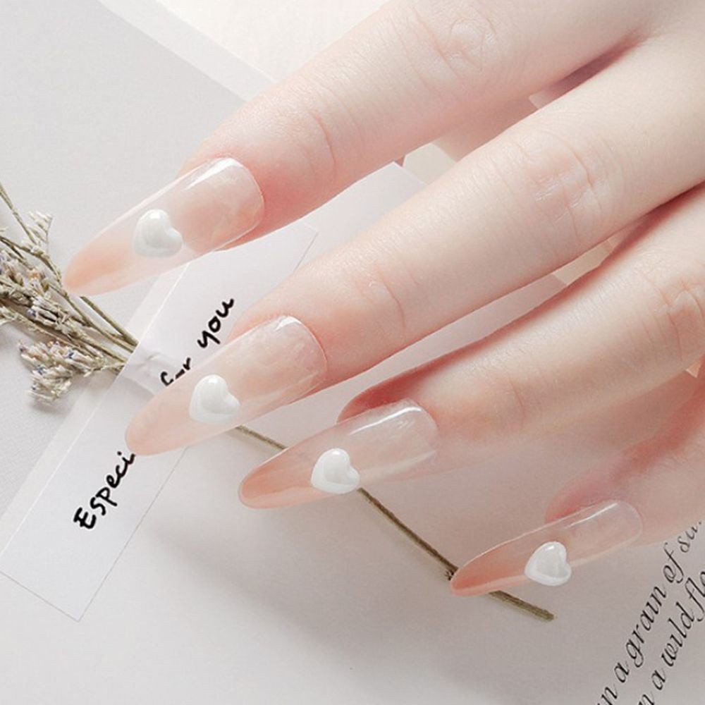 [Hàng mới về] Phụ kiện trang trí móng tay hình trái tim 3D màu trắng thời trang Nhật Bản