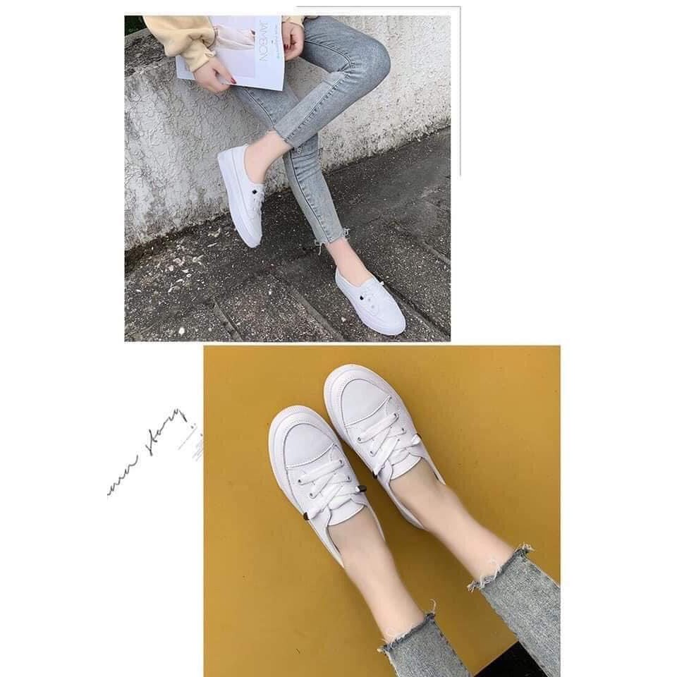 GIÀY thể thao trắng slip on_giày bata trắng buộc dây hot 2021