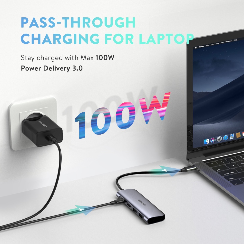 Bộ Chuyển Đổi USB Type C to HDMI/USB 3.0/SD/TF Hỗ Trợ Sạc Cổng USB Type-C Chính Hãng Ugreen 70411