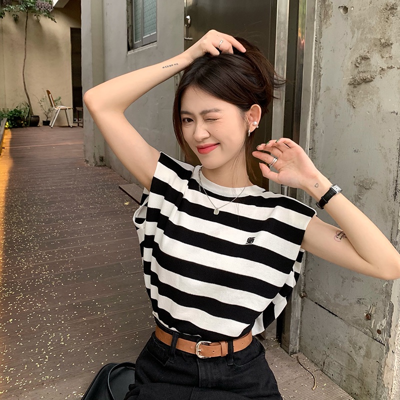 QKOOLE Áo Thun Nữ Cộc Tay Cổ Tròn Phong Cách Hàn Quốc