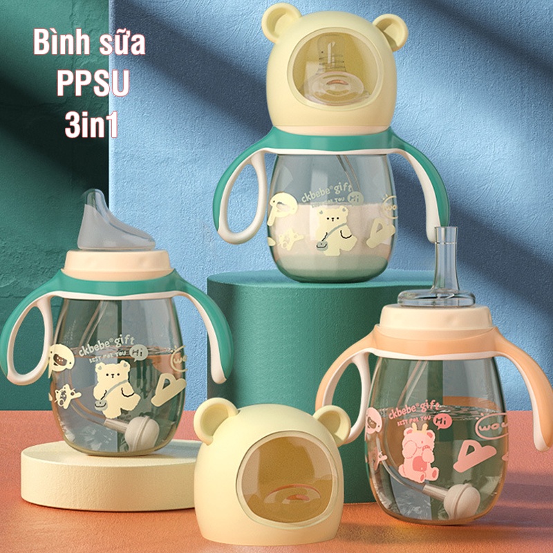 Bình Sữa Cao Cấp PPSU 3In 1 Nhựa Cao Cấp Chịu Nhiệt Cao, Khó Trầy Xước, Chống Va Đập - TAA028