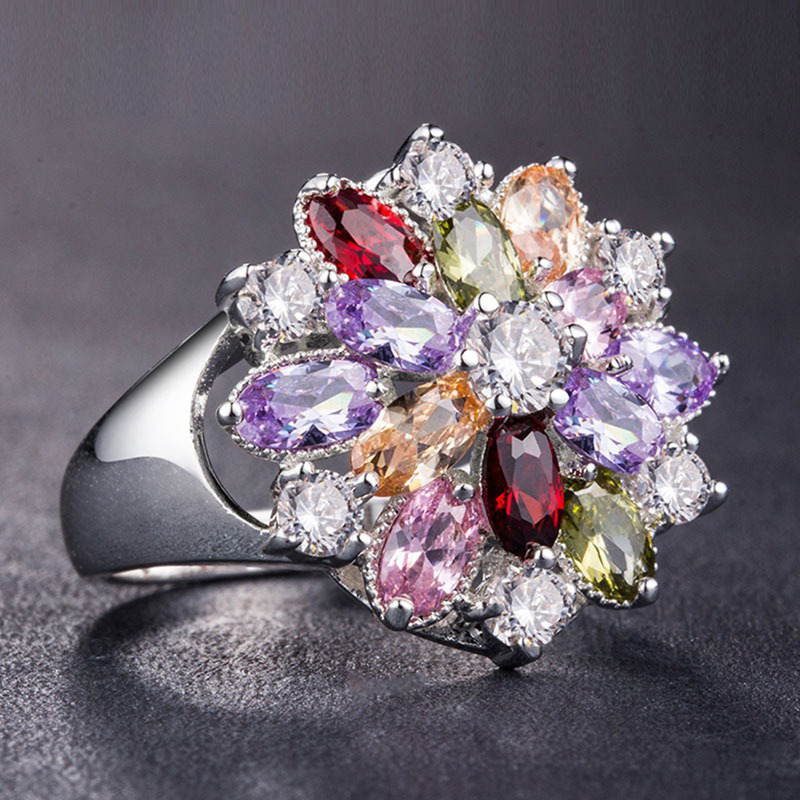 Nhẫn mạ bạc đính đá Topaz nhiều màu sắc thời trang cho nữ