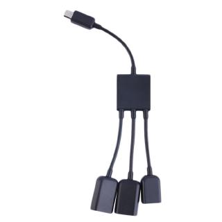 3 in 1 micro usb hub male to female double usb 2.0 host otg adapter cable