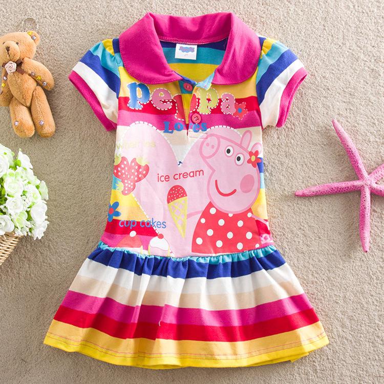 Đầm bé gái in hình chú heo peppa phối họa tiết kẻ sọc dễ thương