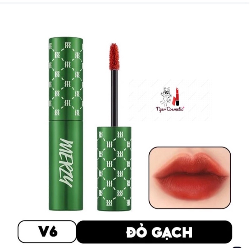 Son Kem Lì, Bền Màu, Lâu Trôi Merzy The First Velvet Tint V6 Xanh Lá Green Edition 4.5g