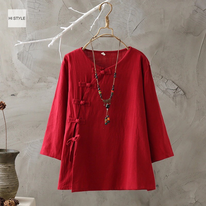 Áo sơ mi Hán Phục Cách Tân lỡ tay form dáng rộng 100% Cotton linen Thời Trang sơ mi freesize