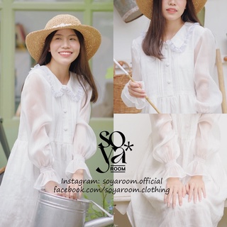 Đầm cổ viền ren, tay áo phối tơ ánh kim - Cá Viên Dress