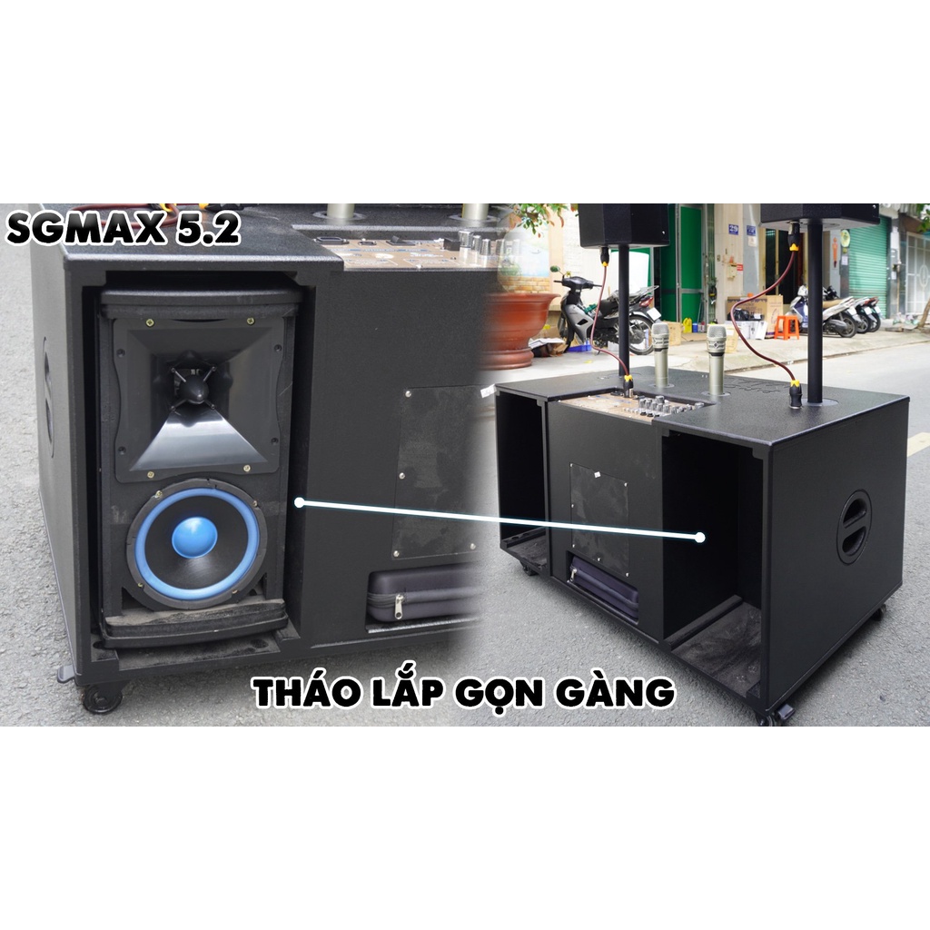 Loa karaoke công xuất lớn SGMAX 5.2 bass đôi 40 kèm loa thanh xoay 360 âm cực chi tiết. Sẽ không làm bạn thất vọng