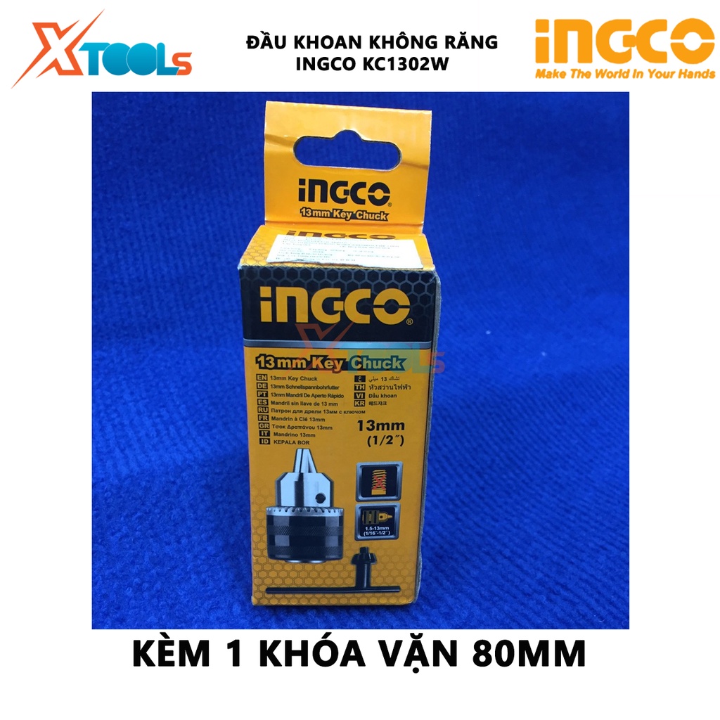 Đầu khoan không răng INGCO KC1302W đầu máy khoan khả năng khoan 1.5-13mm, không răng cưa b16, kèm 1 khóa vặn 80mm chuyên