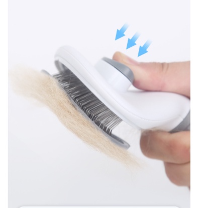 (Dụng cụ chó mèo) Bàn chải lông cho chó mèo, chất liệu silicon, có nút bấm loại bỏ lông sau khi chải tiện lợi.