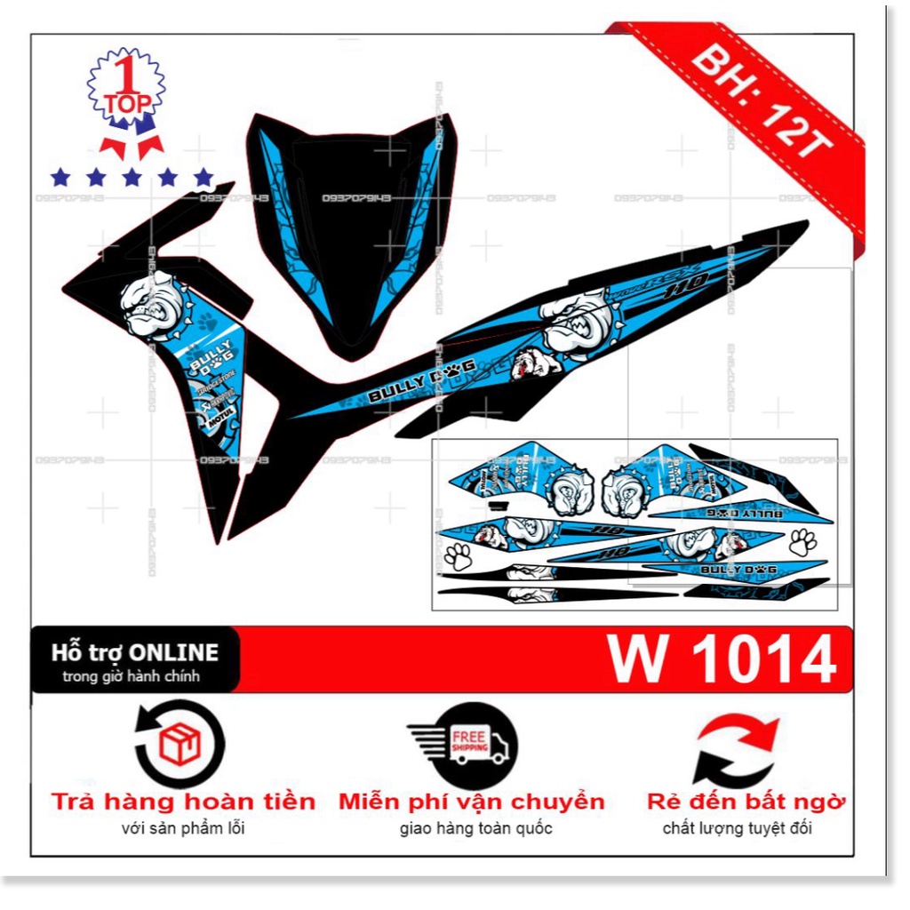 ( Quí khách vui lòng mang ra tiệm cho thợ dán ) Tem wave RSX 2013 bull dog xanh đen