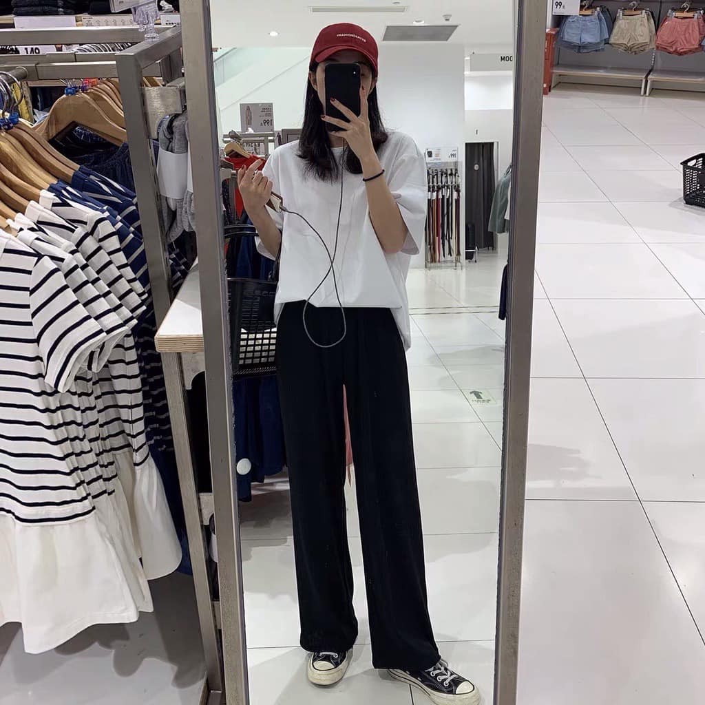 [Ảnh thật] Quần ống suông chất nỉ tăm cạp chun co dãn ulzzang