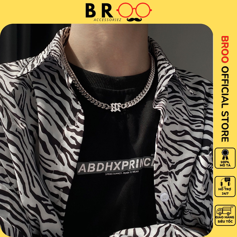 Dây chuyền nam nữ chuỗi xích vừa mặt chữ M BROO chain, vòng cổ unisex trơn cá tính titan cao cấp